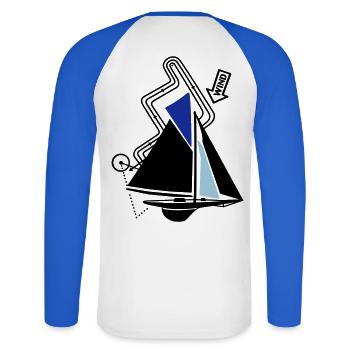 Parcours classique de régate de voilier Voilier Yacht - T-shirt baseball manches longues Homme - blanc/bleu royal - Dos - Nik (191cm)