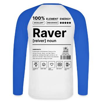 Raver Lifestyle - Unisex Long Sleeve Baseball T-Shirt - white/royal blue - Back - Nik (191cm)