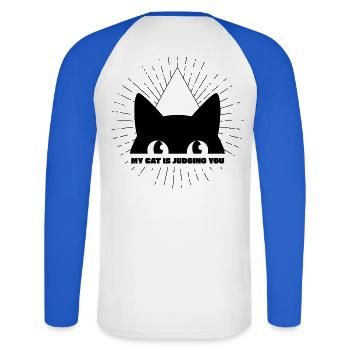 MY CAT IST JUDGING YOU - Unisex Baseballshirt langarm - Weiß/Royalblau - Hinten - Nik (191cm)