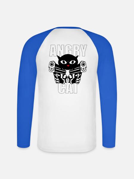Angry Cat - Unisex Baseballshirt langarm - Weiß/Royalblau