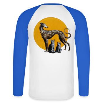 Galgo & Katzen StreetArt - Rough - Unisex Baseballshirt langarm - Weiß/Royalblau - Hinten - Nik (191cm)