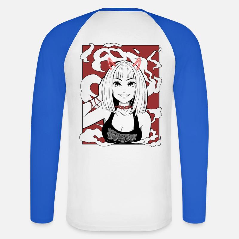 Anime Teufel Mädchen Goth Design - Unisex Baseballshirt langarm - Weiß/Royalblau