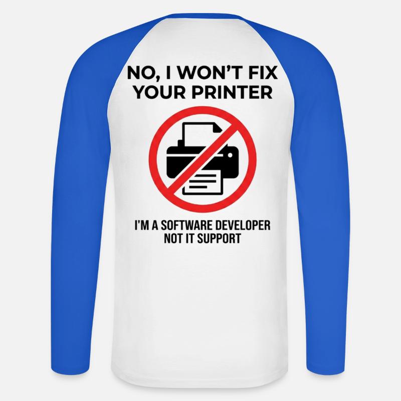 Programmer: not IT support - Unisex Long Sleeve Baseball T-Shirt - white/royal blue