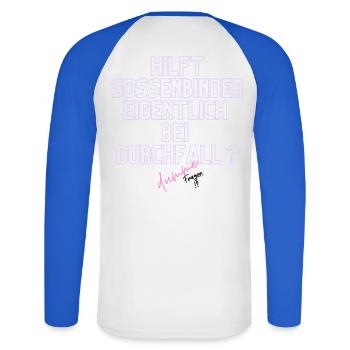 Durchfall Humor Neontext - Unisex Baseballshirt langarm - Weiß/Royalblau - Hinten - Nik (191cm)
