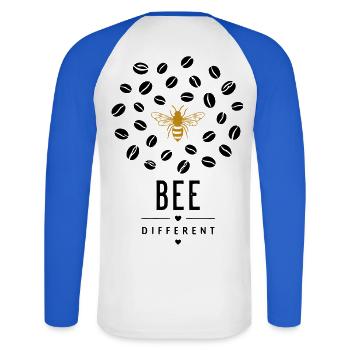 Abeille dorée sur fond noir - T-shirt baseball manches longues Homme - blanc/bleu royal - Dos - Nik (191cm)