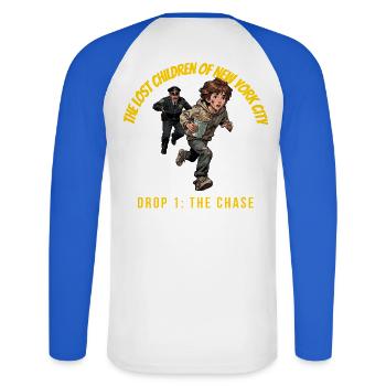 Les enfants perdus de New York - T-shirt baseball manches longues Homme - blanc/bleu royal - Dos - Nik (191cm)