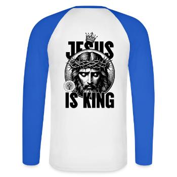 Jesus Is King Crown of Thorns - Unisex Long Sleeve Baseball T-Shirt - white/royal blue - Back - Nik (191cm)