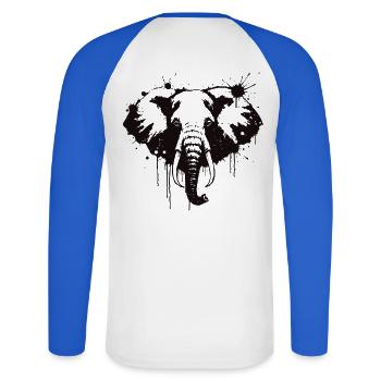 Elephant Ink Splash Black - Unisex Baseballshirt langarm - Weiß/Royalblau - Hinten - Nik (191cm)