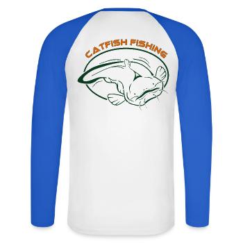 Fische_002_catfish_fishing_001 - T-shirt baseball manches longues Homme - blanc/bleu royal - Dos - Nik (191cm)