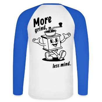 Plus de grind, moins d’esprit ! - T-shirt baseball manches longues Homme - blanc/bleu royal - Dos - Nik (191cm)