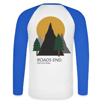 Fin des routes - T-shirt baseball manches longues Homme - blanc/bleu royal - Dos - Nik (191cm)