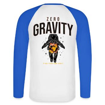 Zero Gravity Astronaut Erde Weltraum - Unisex Baseballshirt langarm - Weiß/Royalblau - Hinten - Nik (191cm)