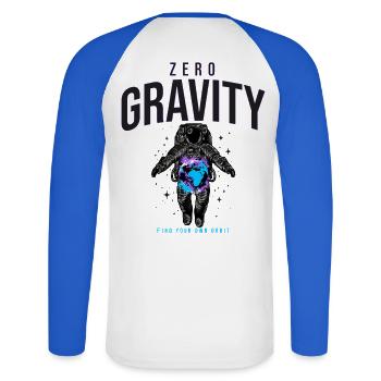 Zero Gravity Astronaut Erde Weltraum - Unisex Baseballshirt langarm - Weiß/Royalblau - Hinten - Nik (191cm)
