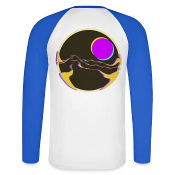  Neonberge mit Sonne  - Unisex Baseballshirt langarm - Weiß/Royalblau - Hinten - Nik (191cm)