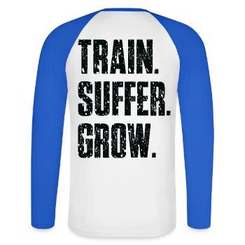 Devise Train Suffer Grow Grunge - Black - T-shirt baseball manches longues Homme - blanc/bleu royal - Dos - Nik (191cm)