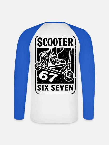  Backprint | Freestyle-Scooter Tretroller 67s - Unisex Baseballshirt langarm - Weiß/Royalblau