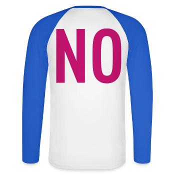 NON – Déclaration de typographie rose - T-shirt baseball manches longues Homme - blanc/bleu royal - Dos - Nik (191cm)