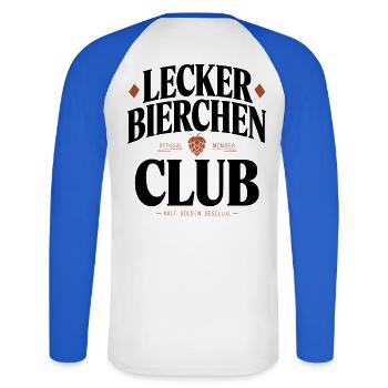 Lecker Bierchen Club Bier Spruch JGA Malle Bier - Unisex Long Sleeve Baseball T-Shirt - white/royal blue - Back - Nik (191cm)