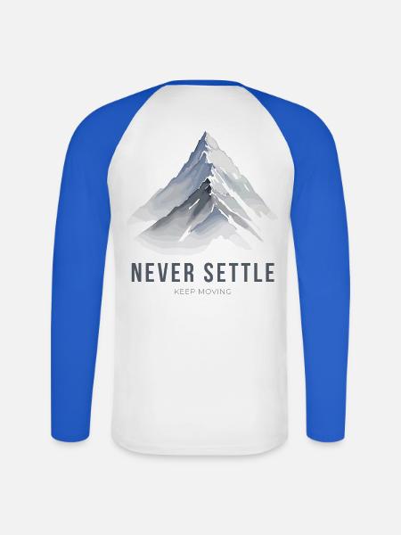 Niemals zufrieden sein - Unisex Baseballshirt langarm - Weiß/Royalblau