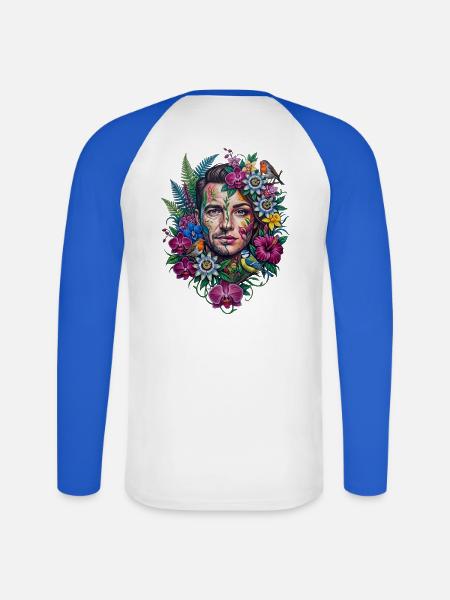 Gesicht der Vielfalt Blumen - Unisex Baseballshirt langarm - Weiß/Royalblau