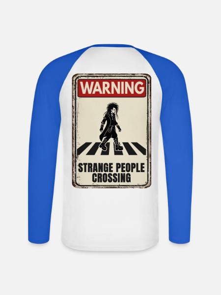 WARNING - Strange People Crossing - Goth - Unisex Baseballshirt langarm - Weiß/Royalblau
