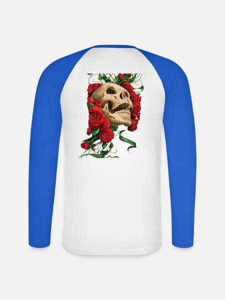 Karmesinroter Rosenschädel - Unisex Baseballshirt langarm - Weiß/Royalblau