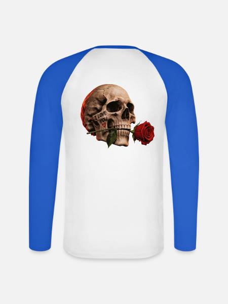 Totenkopf-und-Rosen-Liebe - Unisex Baseballshirt langarm - Weiß/Royalblau