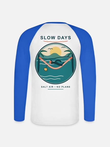 Slow Days Strandhammock Signet - Unisex Baseballshirt langarm - Weiß/Royalblau