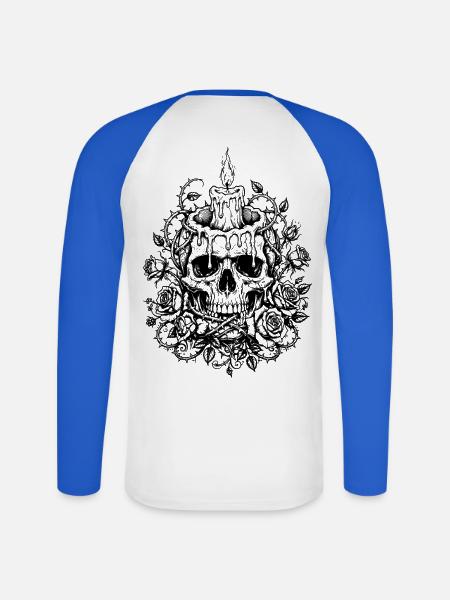 Floral Skull Spooky Halloween - Unisex Baseballshirt langarm - Weiß/Royalblau