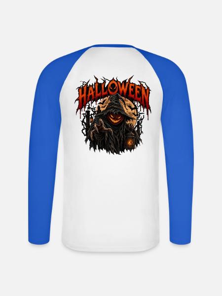 Spüre den wahren Halloween-Grauen! - Unisex Baseballshirt langarm - Weiß/Royalblau
