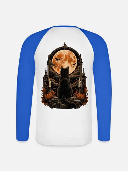 Schwarze Katze Vollmond Magie - Unisex Baseballshirt langarm - Weiß/Royalblau