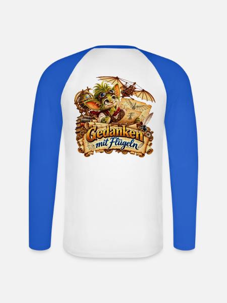 Wenuma Gedanken mit Flügeln - Unisex Baseballshirt langarm - Weiß/Royalblau