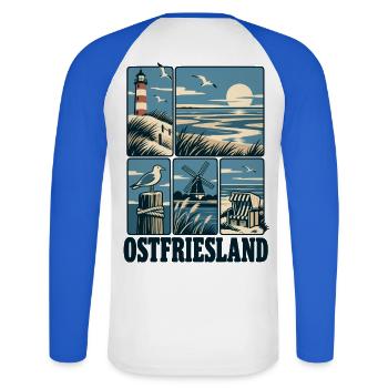 Ostfriesland North Sea Coast - Unisex Baseballshirt langarm - Weiß/Royalblau - Hinten - Nik (191cm)