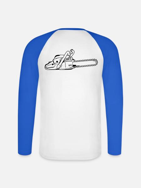 Tronçonneuse - T-shirt baseball manches longues Homme - blanc/bleu royal