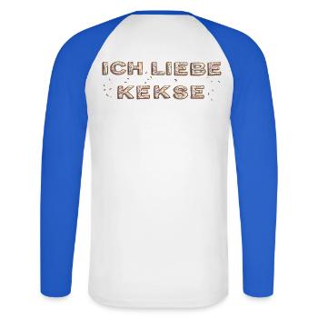 ich liebe Kekse - Unisex Baseballshirt langarm - Weiß/Royalblau - Hinten - Nik (191cm)