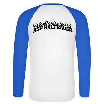 Asphaltbauer - Unisex Baseballshirt langarm - Weiß/Royalblau - Hinten - Nik (191cm)