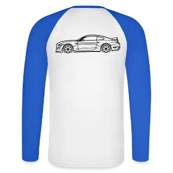 GT500 Line Silhouette – Muscle Performance Art - Unisex Baseballshirt langarm - Weiß/Royalblau - Hinten - Nik (191cm)