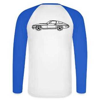 C2 Line Silhouette – Retro Muscle Art - Unisex Baseballshirt langarm - Weiß/Royalblau - Hinten - Nik (191cm)