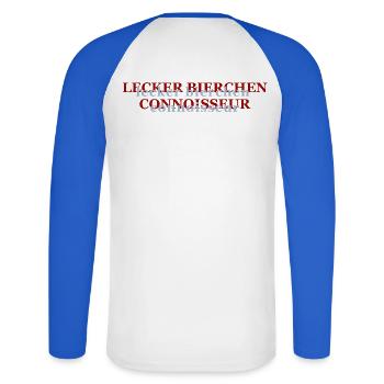 Bier Connoisseur, aber nur lecker Bierchen  - Unisex Baseballshirt langarm - Weiß/Royalblau - Hinten - Nik (191cm)