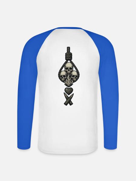 Avi Collection – Skulls & Flame - Unisex Long Sleeve Baseball T-Shirt - white/royal blue