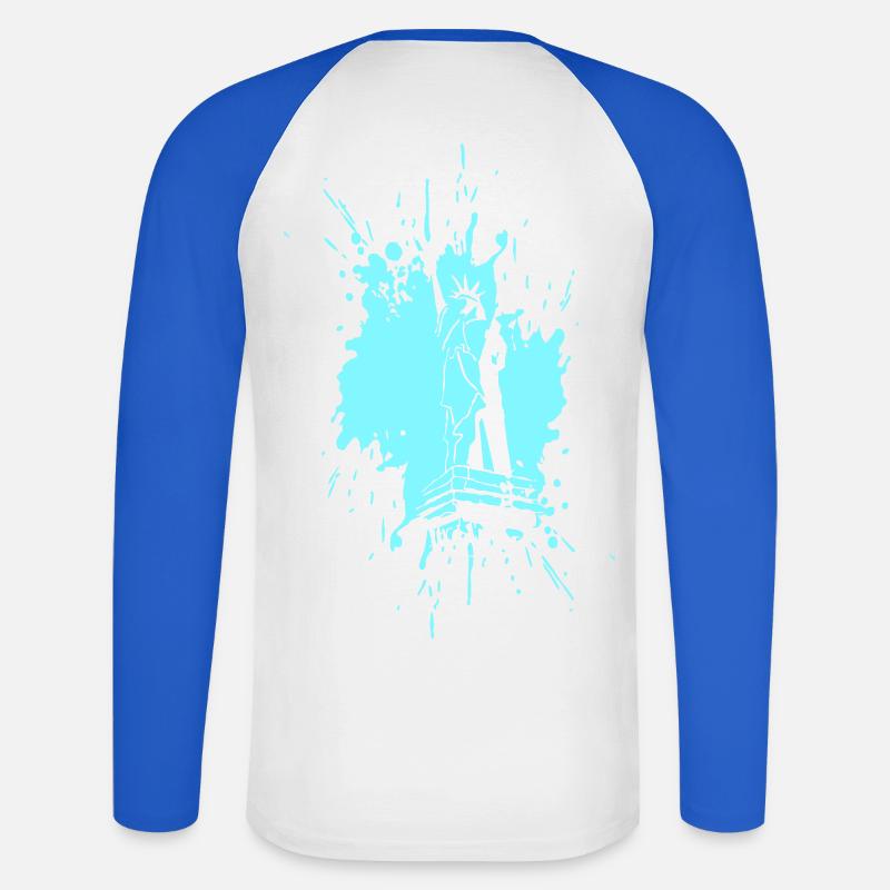 Freiheitsstatue in a Splash > Vectorgraphic - Unisex Baseballshirt langarm - Weiß/Royalblau