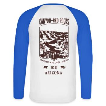 Canyon Red Rocks Arizona brown - T-shirt baseball manches longues Homme - blanc/bleu royal - Dos - Nik (191cm)