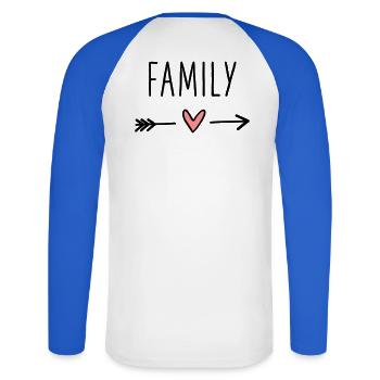 Family Herz Pfeil Liebe Amor Zusammenhalt - Unisex Baseballshirt langarm - Weiß/Royalblau - Hinten - Nik (191cm)