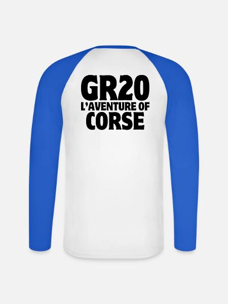 Korsika, Insel der Schönheit, GR20 - Unisex Baseballshirt langarm - Weiß/Royalblau