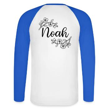 Noah | Name of Name | Vectorgraphic ! - Unisex Long Sleeve Baseball T-Shirt - white/royal blue - Back - Nik (191cm)