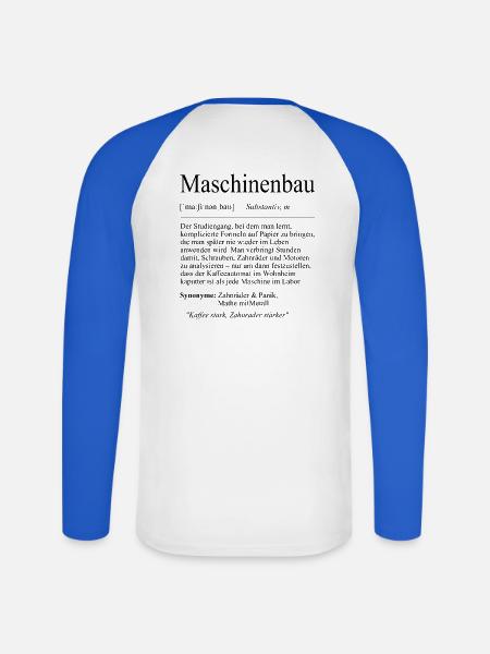 Unispruch "Maschinenbau" Geschenk, Studenten - Unisex Baseballshirt langarm - Weiß/Royalblau