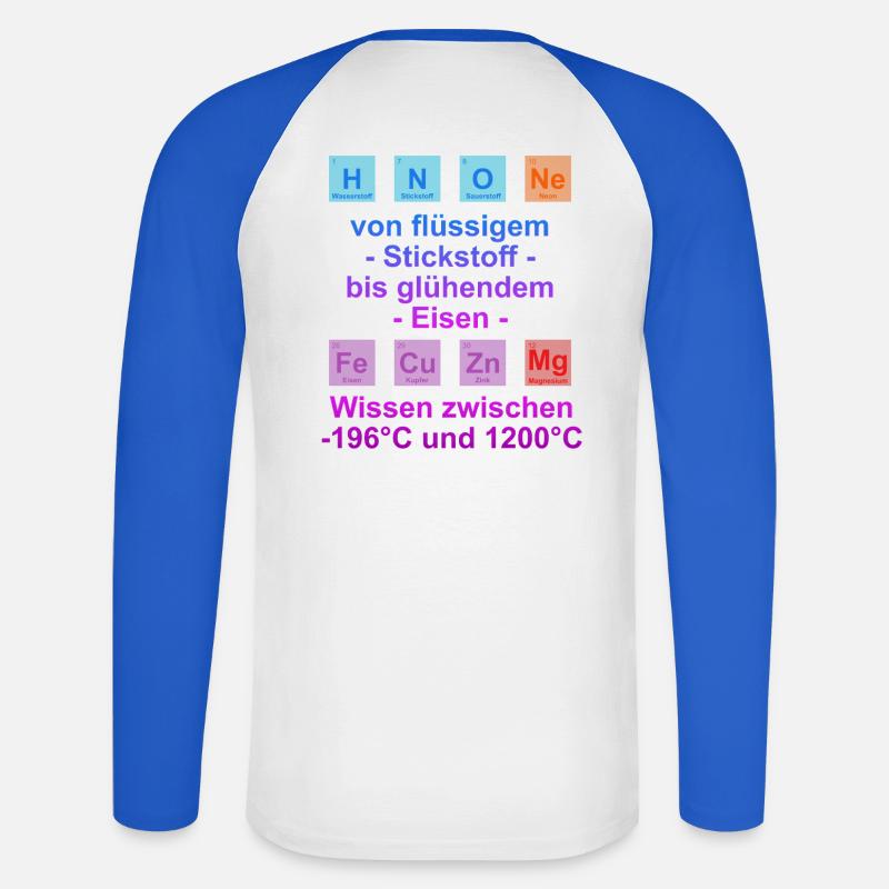 Unispruch "auf Temperatur" Geschenk, Studenten - Unisex Baseballshirt langarm - Weiß/Royalblau