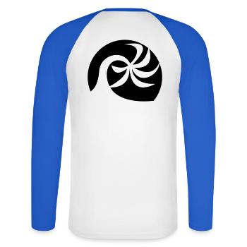 Plage de palmiers - T-shirt baseball manches longues Homme - blanc/bleu royal - Dos - Nik (191cm)
