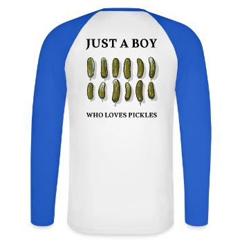 JUST A BOY WHO LOVES PICKLES - Essiggurken - Unisex Long Sleeve Baseball T-Shirt - white/royal blue - Back - Nik (191cm)