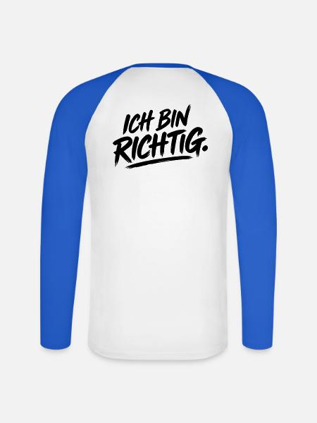 Ich bin richtig - Unisex Baseballshirt langarm - Weiß/Royalblau